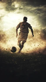 Stormlit striker races through dusk and flying turf shards.