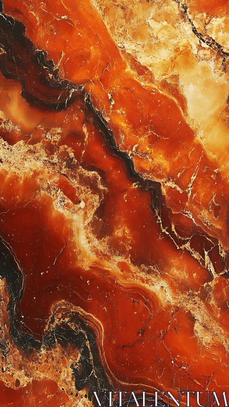 Macro study of banded red onyx slab with molten veining
