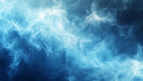Ethereal Blue Abstract Smoke in Motion, Digital Art Style.
