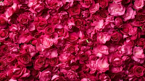 Dense Floral Wall Display: Layered Pink and Magenta Roses in Full Bloom