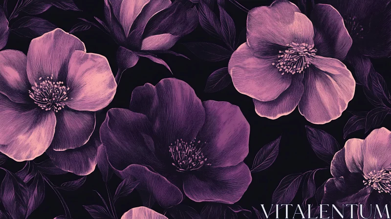 Purple Hellebore Blooms on Dark Background.