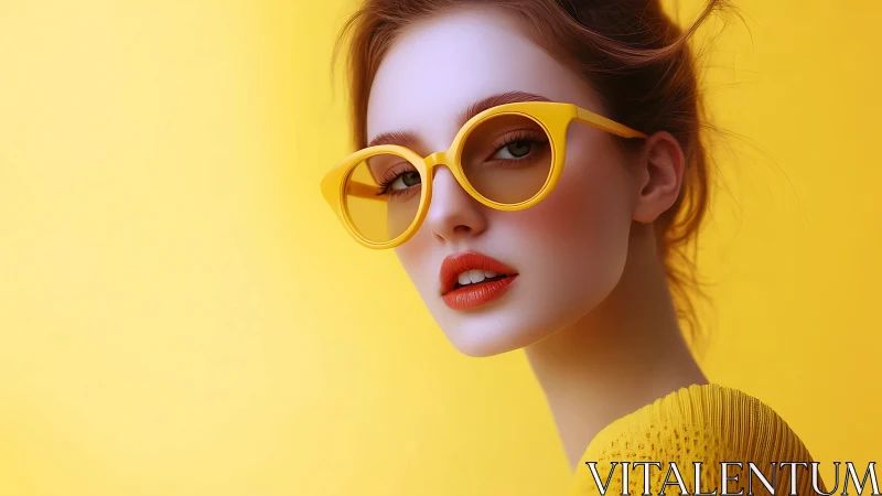 Vivid portrait blends yellow fashion and retro sunglasses.
