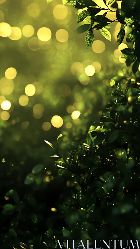 Forest leaves glitter under dreamlike golden sunbursts.