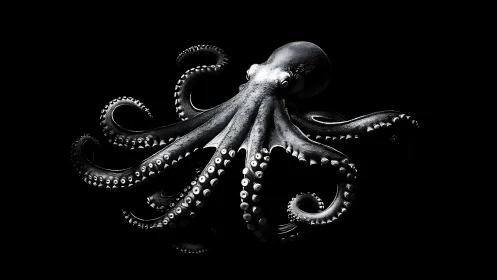 Monochrome octopus sculpture under dramatic studio lighting.