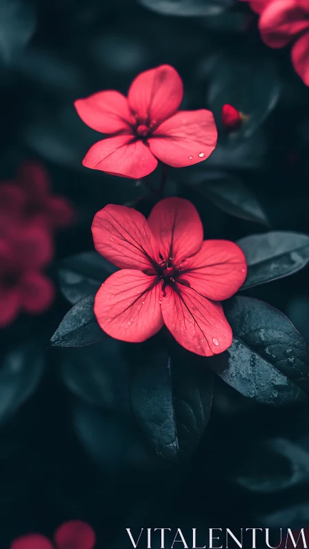 Crimson Flowers Blooming Against Dark Foliage