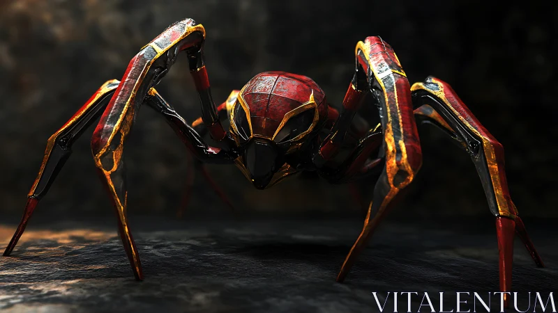 Armored mech spider glows with molten red highlights.