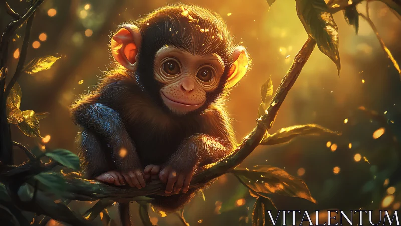 Backlit baby monkey rendered with high-detail fur simulation