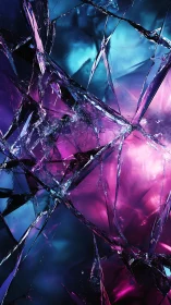 Shattered glass shards intersect over neon magenta and cyan glow