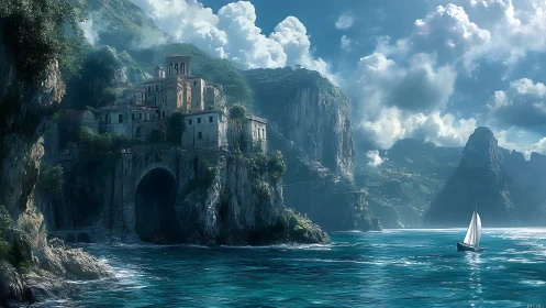 Coastal Fortress Beneath Towering Cliffs.