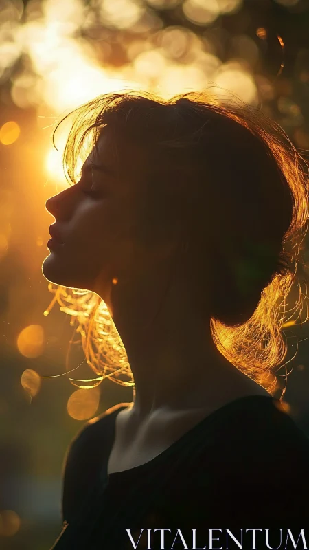 Sunlit silhouette dreaming in a halo of molten evening gold.