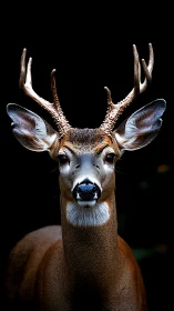 Photorealistic stag portrait with dramatic low-key lighting.