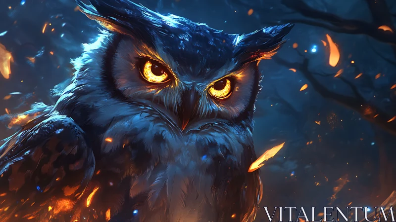 Luminous nocturnal owl rendered in high-contrast digital chiaroscuro