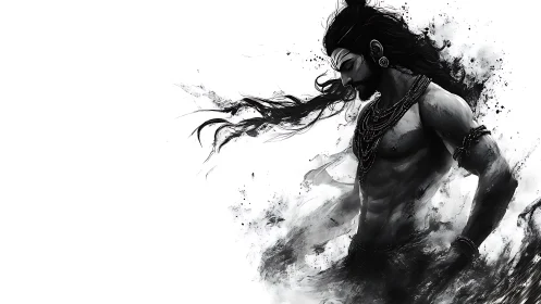 Storm-braided warrior dissolves into swirling ink and silence