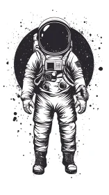 Monochrome illustration of full-body astronaut in suit.