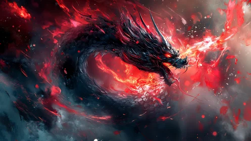 Infernal dragon erupts from swirling firestorm in midair