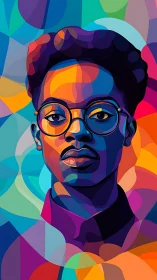 Chromatic vector portrait with segmented gradient geometry.