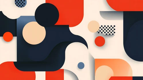 Geometric shapes form bold abstract composition in flat colors