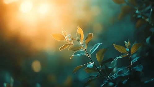 Sunlit Leaves in Soft Focus Nature Photography Style.