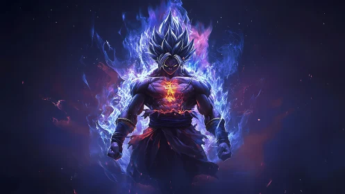 Ultra-energized anime warrior with bi-chromatic plasma aura