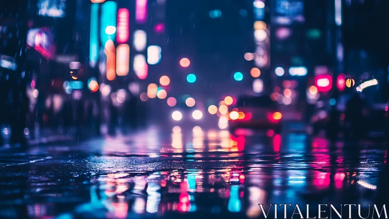 Neon rainstorm drapes a city street in electric reflections.