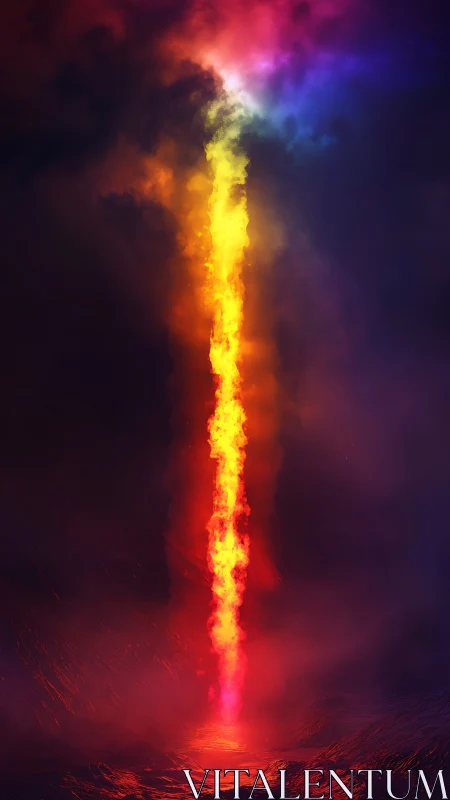 Celestial firefall pierces stormy void with neon embers.
