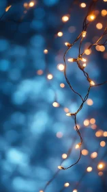 Warm string lights glow softly against dreamy blue bokeh.
