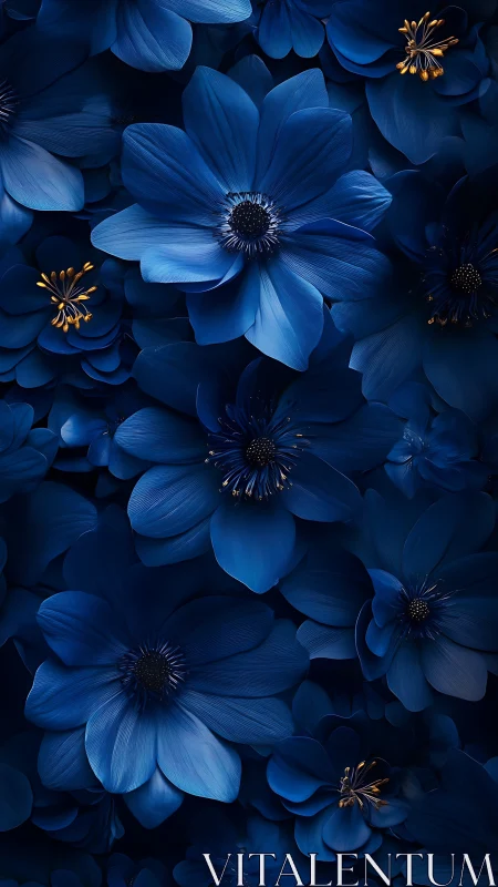 Composite Blue Cosmos Flowers with Contrasting Golden Stamen Rendering