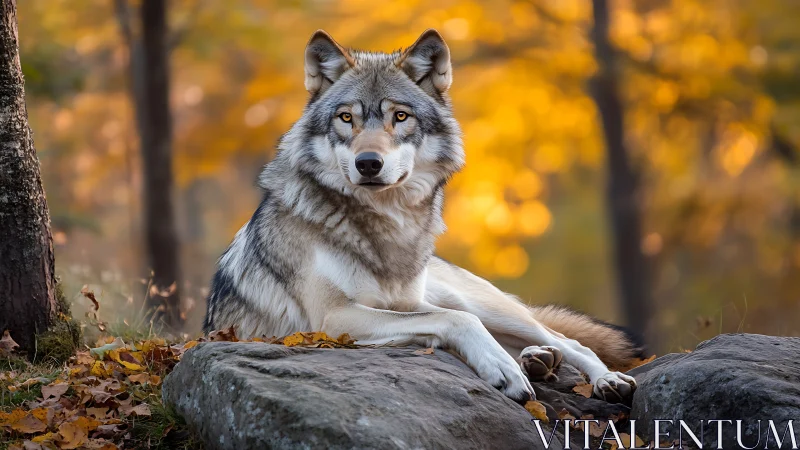 Autumn throne turns lone gray wolf into forest royalty