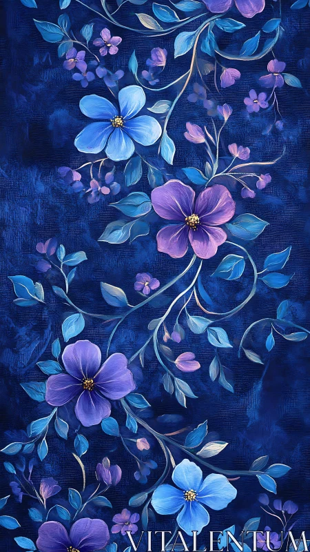 Midnight garden of blue and violet painted blossoms.