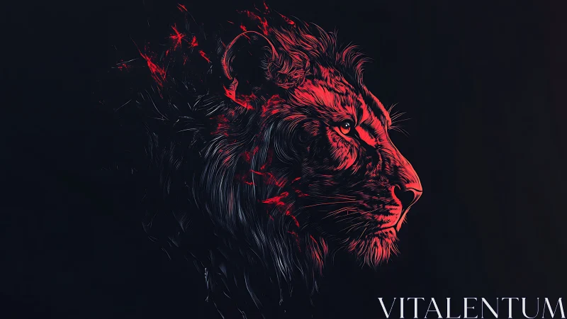 Fiery neon lion profile glows defiantly against deep black