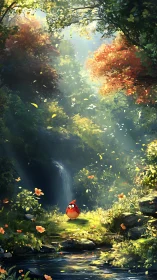 Little Red Bird Discovers an Enchanted Forest Stream.