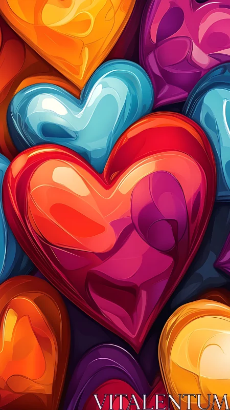 Layered Gradient Heart Forms with Specular Highlights. Chromatic composition.