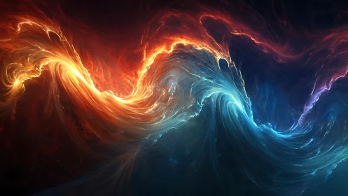 Cosmic fire and ice collide in swirling elemental tides.