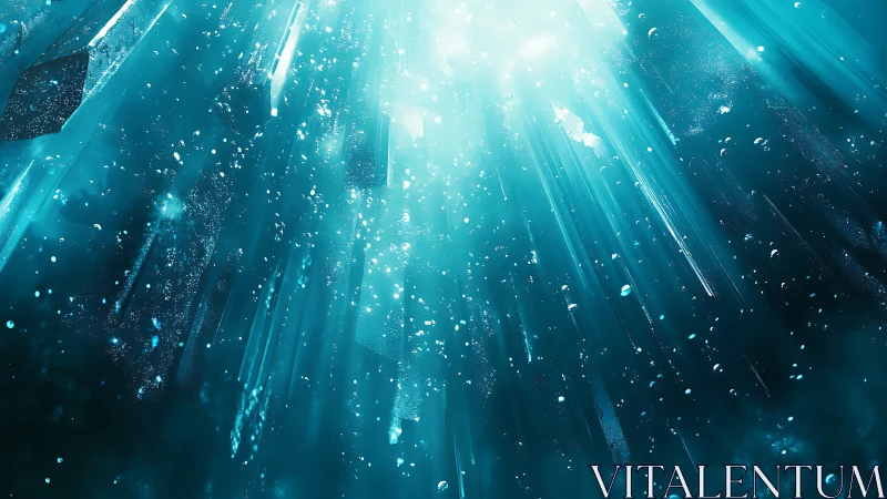Shimmering underwater light beams in a dreamy blue glow.