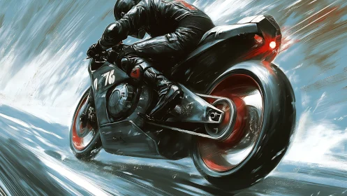 Midnight racer carving sparks through a stormy highway.