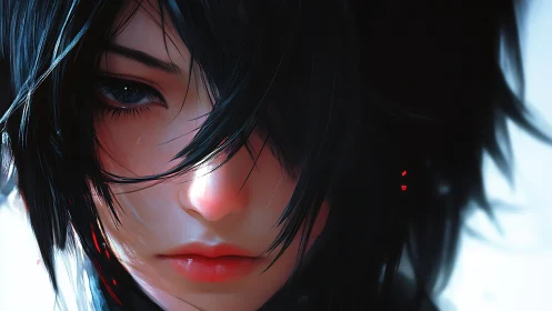 Digital painting portrait with close-cropped melancholic gaze.