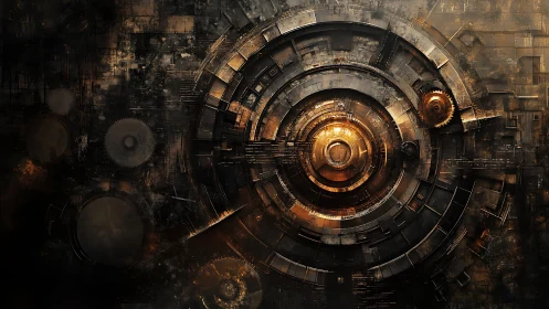 Concentric industrial gear core renders illuminated metallic rotary array