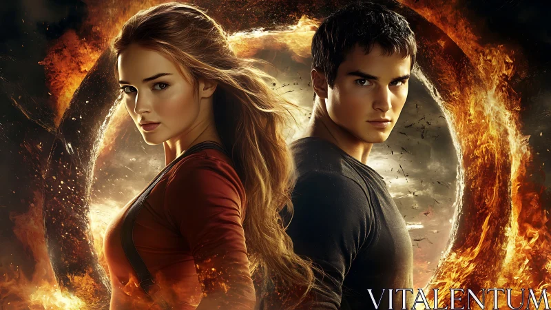 Young warriors standing before blazing fiery ring.