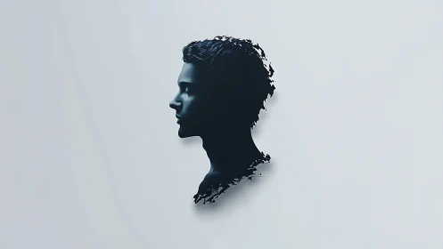 Side profile silhouette sculpture on light background.