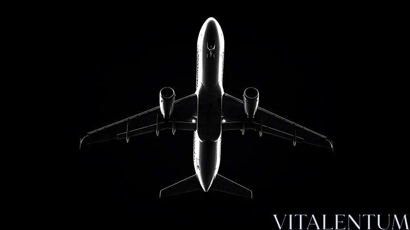 Commercial jet underside silhouette on black background.