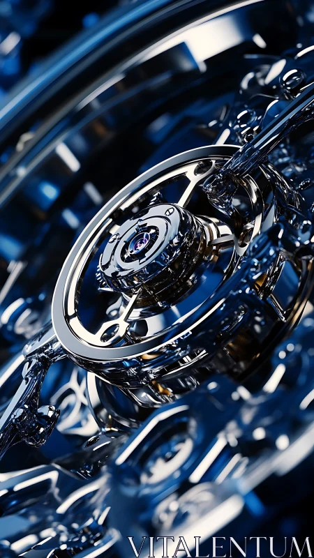 Macro view of complex metallic mechanical gear assembly.