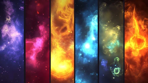 Elemental light ribbons swirling through cosmic color bands.