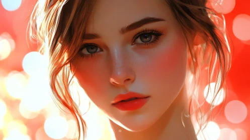 Digital portrait study with luminous bokeh background focus.