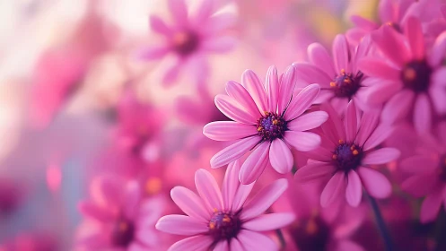 Pink Daisies in Soft Focus with Purple Center Stamens