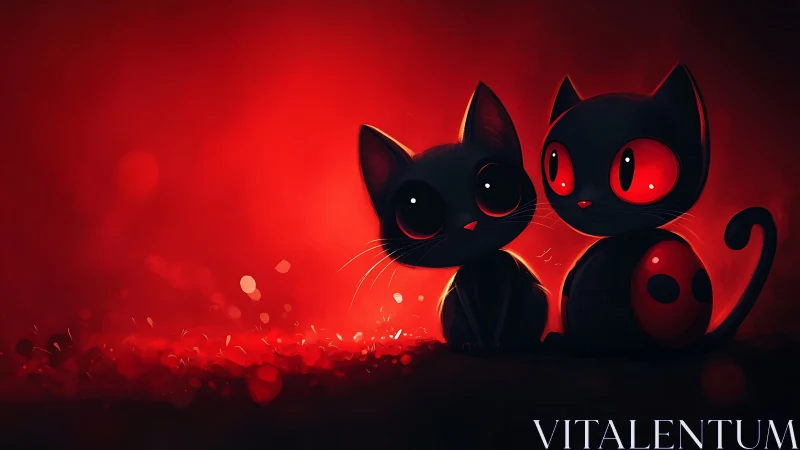 Neon-Lit Feline Silhouettes: Digital Illustration with Luminous Red Gradient.