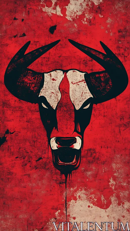 Bull skull illustration dominates distressed red background