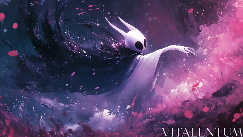 Spectral figure reaches through swirling neon twilight veil