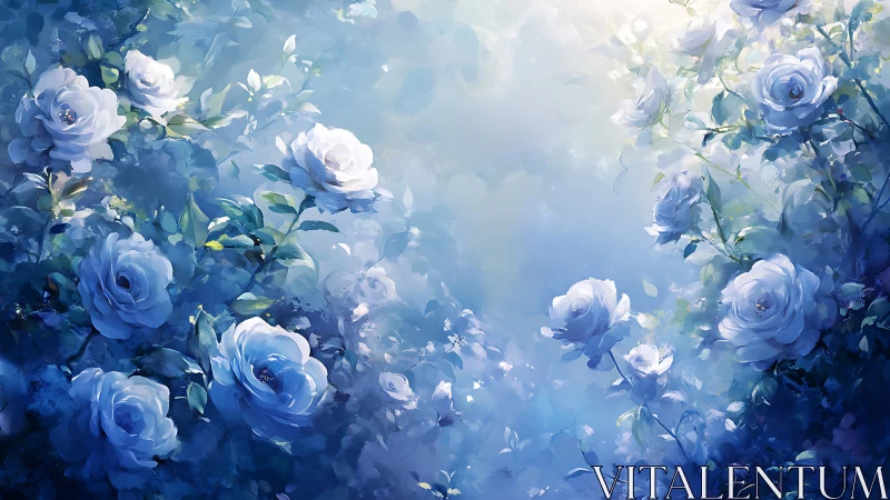 Blue Roses in Misty Light Create Pure Tranquility