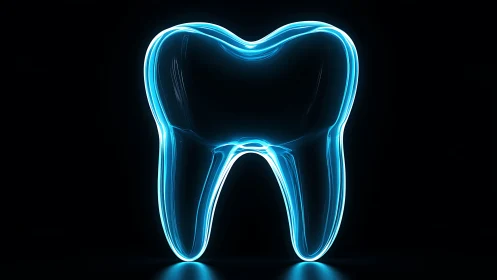 Glowing neon tooth outline forms sleek dental technology icon