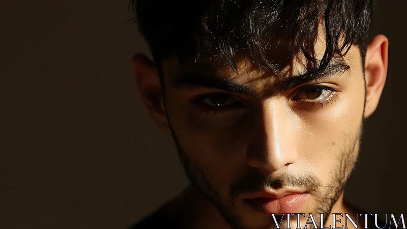 Moody close-up portrait of a young man in dramatic light